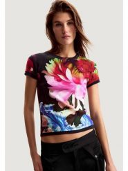 Desigual T-Shirt Multiflowers Lacroix 26SWTK49 Czarny Regular Fit. Czarne t-shirty Desigual, xs, bez wzorów, z bawełny, bez kołnierzyka, bez ramiączek. Za 249.99 zł.