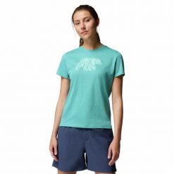 Koszulka techniczna damska Columbia Ruby Springs Graphic Fit Short Sleeve. Niebieskie koszulki sportowe Columbia, bez wzorów, bez ramiączek. Za 93.09 zł.