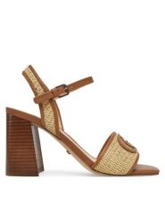 Guess Sandały FLJGNK FAB03 Beżowy. Brązowe sandały Guess, z aplikacjami, ze skóry, bez obcasa, na słupku, bez zapięcia. Za 759.99 zł.