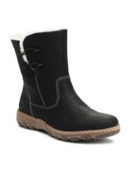 Rieker Botki Z0172-00 Czarny. Czarne botki Rieker, bez wzorów, z materiału, bez obcasa, na płaskiej podeszwie, bez zapięcia. Za 258.99 zł.