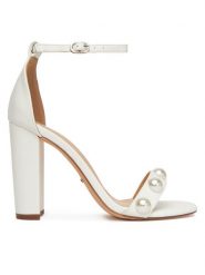 DeeZee Sandały F0812-21 Biały. Białe sandały DeeZee, bez wzorów, z materiału, bez obcasa, na słupku, bez zapięcia. Za 159.99 zł.