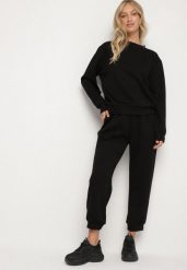 Czarny Komplet Dresowy z Bawełną Bluza i Spodnie Joggery Ette. Czarne bluzy Born2be, l, bez wzorów, z bawełny, bez kaptura. Za 119.99 zł.