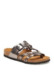 Comfortfusse Skórzane japonki w kolorze srebrnym rozmiar: 39. Szare klapki Comfortfüße, bez wzorów, ze skóry, z otwartym noskiem, bez obcasa. Za 260.99 zł.