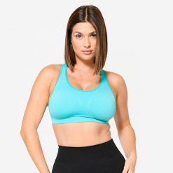 Stanik sportowy Decathlon. Zielone bielizna sportowa KALENJI, l, bez wzorów, z elastanu. Za 29.99 zł.