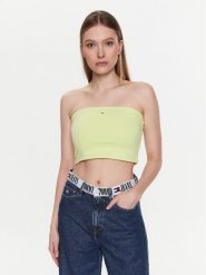 Tommy Jeans Bluzka Essential DW0DW15296 Zielony Slim Fit. Zielone bluzki Tommy Jeans, l, bez wzorów, z bawełny, bez kołnierzyka, bez ramiączek. Za 99.99 zł.
