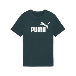 Młodzieżowa koszulka ESS z logo No. 1 PUMA Green Terrain. Zielona bluzki Puma, m, bez wzorów, z gumy, młodzieżowe, bez kołnierzyka, bez ramiączek. Za 79.00 zł.