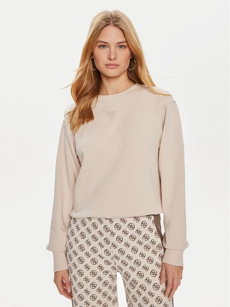 Guess Bluza W4YQ17 KC8I0 Beżowy Regular Fit. Brązowe bluzy Guess, xs, z aplikacjami, z bawełny, bez kaptura. Za 229.99 zł.