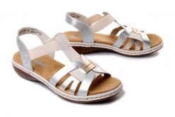 Rieker 65918-91 metallic, sandały damskie. Brązowe sandały Rieker, bez wzorów, bez obcasa, bez zapięcia. Za 289.90 zł.