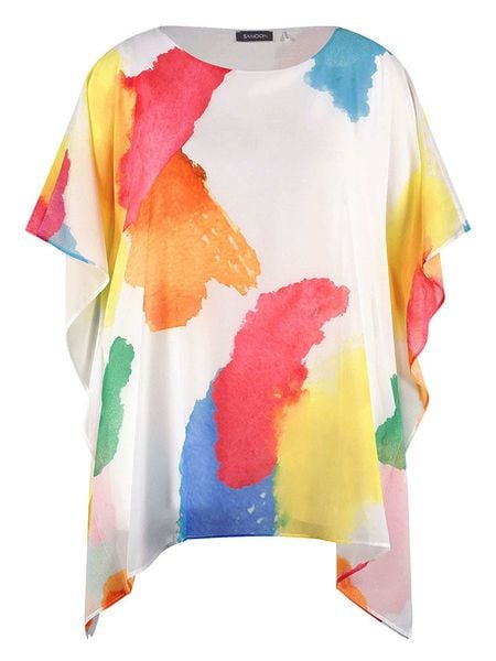 SAMOON Bluzka w kolorze białym ze wzorem rozmiar: 46. Białe bluzki Samoon, bez wzorów, bez kołnierzyka, bez ramiączek. Za 91.56 zł.