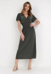 Ciemnozielona Sukienka Damones. Zielone sukienki Born2be, na co dzień, na lato, l, bez wzorów, bez kołnierzyka, bez ramiączek, midi, kopertowe. Za 54.99 zł.