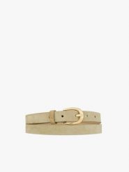 Beżowy pasek z skóry licowej i welurowej. Brązowe paski Ryłko, bez wzorów, ze skóry, eleganckie. Za 99.99 zł.