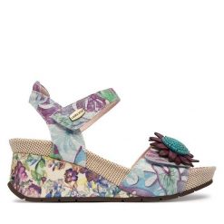 Sandały Laura Vita. Fioletowe sandały Laura Vita, bez wzorów, bez obcasa, na koturnie, bez zapięcia. Za 439.99 zł.