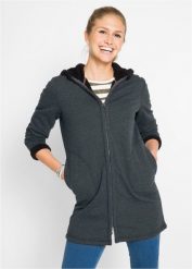 Bluza rozpinana z kapturem z podszewką barankiem. Czarne bluzy bonprix, bez wzorów, z kapturem. Za 169.99 zł.