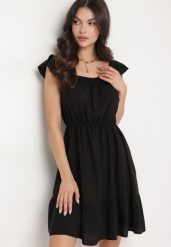 Czarna Sukienka z Wiskozą o Rozkloszowanym Kroju z Gumką w Pasie Lirimere. Czarne sukienki Born2be, na co dzień, m, bez wzorów, z wiskozy, eleganckie, bez kołnierzyka, bez ramiączek, mini, rozkloszowane. Za 39.99 zł.