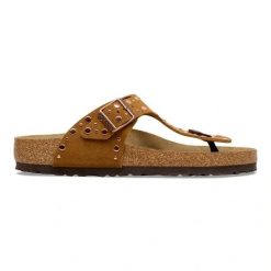 Birkenstock Gizeh Rivet LEVE Mink Japonki damskie. Brązowe klapki Birkenstock, bez wzorów, ze skóry, bez obcasa. Za 529.99 zł.