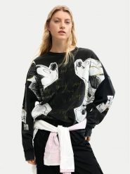 Desigual Bluza Kiss Mickey 26SWSK08 Czarny Relaxed Fit. Czarne bluzy Desigual, m, bez wzorów, z bawełny, bez kaptura. Za 509.99 zł.