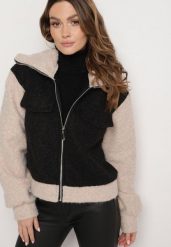 Czarno-Beżowa Kurtka Przejściowa z Tkaniny Boucle o Prostym Kroju z Wysokim Kołnierzem Lilwanea. Czarne kurtki Born2be, l, bez wzorów, z dzianiny, bez kaptura. Za 94.99 zł.