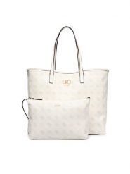 Guess Torebka Emelie Logo HWGP99 28240 Kremowy. Białe shopper Guess, z aplikacjami, ze skóry, bez dodatków. Za 674.99 zł.