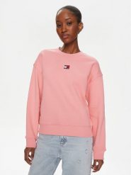 Tommy Jeans Bluza Badge DW0DW17325 Różowy Regular Fit. Czerwone bluzy Tommy Jeans, xs, bez wzorów, z bawełny, bez kaptura. Za 259.99 zł.