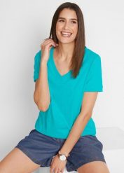 T-shirt z czystej bawełny. Zielone t-shirty bonprix, bez wzorów, z bawełny, bez kołnierzyka, bez ramiączek. Za 54.99 zł.