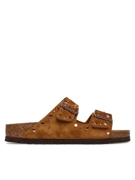 Birkenstock Klapki Arizona Rivet 1031731 Brązowy. Brązowe klapki Birkenstock, bez wzorów, ze skóry, bez obcasa. Za 639.99 zł.