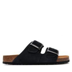 Klapki Tamaris. Czarne klapki Tamaris, bez wzorów, bez obcasa. Za 259.99 zł.