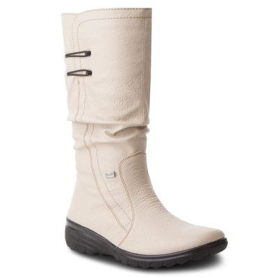 RIEKER Z7072-60 Biały. Białe kozaki Rieker, ze skóry ekologicznej, bez obcasa, bez zapięcia. Za 329.99 zł.