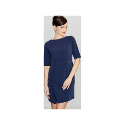 Sukienka K200 Granat. Niebieskie sukienki Lenitif, s, bez wzorów, z tkaniny, eleganckie, z asymetrycznym kołnierzem, bez ramiączek, asymetryczne. Za 139.00 zł.