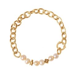 Bransoletka Łańcuch No.1 z perłami i Etincelle. Żółte bransoletki Lilou, z perłą, pozłacane. Za 320.00 zł.