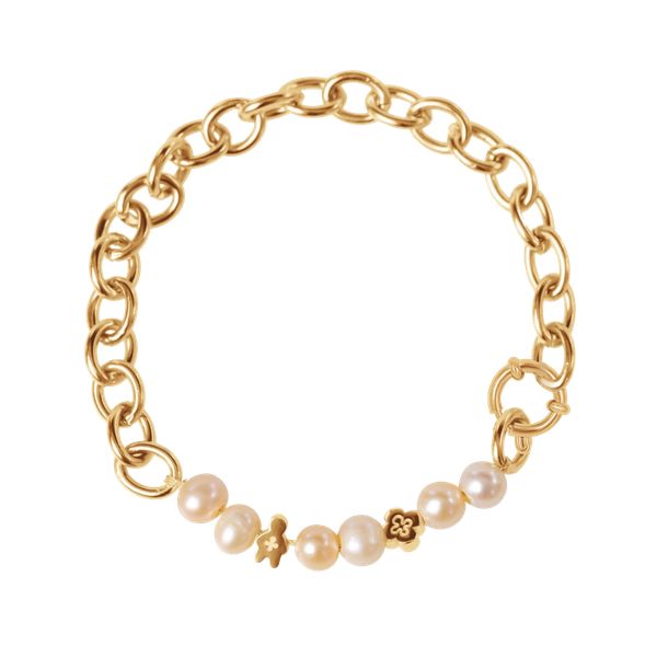 Bransoletka Łańcuch No.1 z perłami i Etincelle. Żółte bransoletki Lilou, z perłą, pozłacane. Za 320.00 zł.