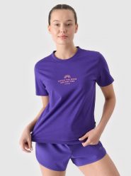 4F T-shirt regular z nadrukiem damski - fioletowy XS. Fioletowe t-shirty 4f, xs, bez wzorów, z bawełny, bez kołnierzyka, bez ramiączek. W wyprzedaży za 29.99 zł.