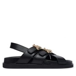 Sandały Patrizia Pepe. Czarne sandały Patrizia Pepe, bez wzorów, bez obcasa, na płaskiej podeszwie, bez zapięcia. Za 669.99 zł.