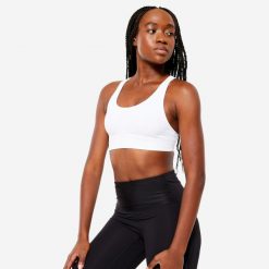Stanik sportowy Decathlon. Białe bielizna sportowa KALENJI, xs, bez wzorów, z elastanu. Za 29.99 zł.