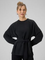 4F Bluza regular z wiązaniem i modalem damska - czarna XS. Czarne bluzy 4f, xs, bez wzorów, z dzianiny, bez kaptura. Za 189.99 zł.