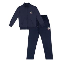 Bluza z zamek błyskawiczny na czas wolny. Niebieskie bluzy LEONE 1947 APPAREL, bez wzorów, z bawełny, bez kaptura. W wyprzedaży za 112.15 zł.