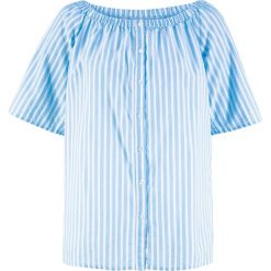 Bluzka "carmen" w paski, krótki rękaw bonprix jasnoniebieski w paski. Niebieskie bluzki bonprix, bez wzorów, bez kołnierzyka, bez ramiączek. Za 32.99 zł.