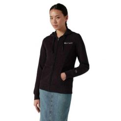 Damska Bluza Z Kapturem Zapinana Na Zamek Błyskawiczny. Czarne bluzy Champion, l, bez wzorów, z bawełny, z kapturem. Za 386.99 zł.