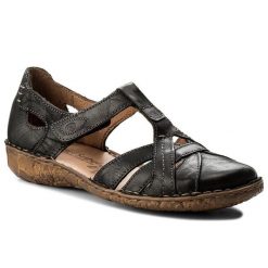 Sandały Josef Seibel. Czarne sandały Josef Seibel, bez wzorów, bez obcasa, na płaskiej podeszwie, bez zapięcia. Za 334.99 zł.
