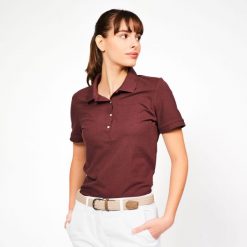 Koszulka polo do golfa z krótkim rękawem damska Inesis MW500. Brązowe koszulki polo INESIS, m, bez wzorów, z bawełny, bez kołnierzyka, bez ramiączek. Za 59.99 zł.