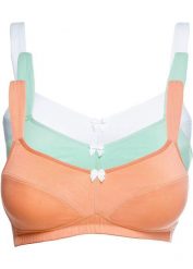 Biustonosz bez fiszbinów z bawełną (3 sztuki). Zielone biustonosze bonprix, z aplikacjami, z bawełny. Za 124.99 zł.