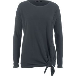 Sweter z dzianiny o gładkim splocie z przewiązaniem bonprix czarny. Swetry marki bonprix. Za 49.99 zł.