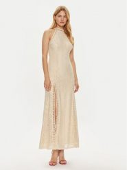 Guess Sukienka wieczorowa W2YK96 K3I20 Beżowy Regular Fit. Brązowe sukienki Guess, xxl, z aplikacjami, z syntetyku, wizytowe, bez kołnierzyka, bez ramiączek. Za 399.99 zł.