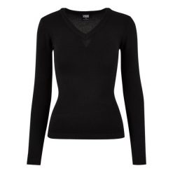 Damski sweter z dekoltem w szpic Urban Classics. Czarne swetry Urban Classics, na zimę, bez wzorów, z nylonu, bez ramiączek. Za 191.00 zł.