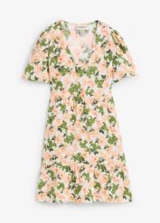 Muślinowa sukienka mini z czystej bawełny. Białe sukienki bonprix, bez wzorów, z bawełny, bez kołnierzyka, bez ramiączek, mini, trapezowe. Za 124.99 zł.