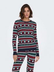 ONLY Sweter w kolorze granatowo-czerwono-zielonym rozmiar: M. Czerwone swetry Only, m, bez wzorów, ze splotem, bez ramiączek. Za 66.00 zł.