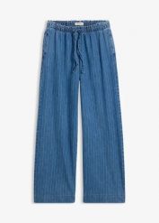 Jeansy wide leg, wsuwane. Niebieskie jeansy bonprix, bez wzorów. Za 147.99 zł.