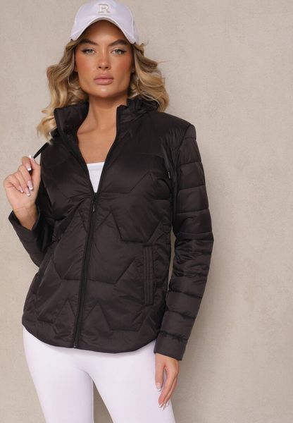 Czarna Kurtka z Geometrycznym Pikowaniem i Kapturem Lilidi. Czarne kurtki sportowe Renee, l, bez wzorów, z jeansu, trekkingowe. Za 119.99 zł.