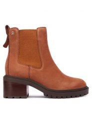Tommy Hilfiger Botki Th Nubuck Chelsea Cleated Heel FW0FW09158 Brązowy. Brązowe botki TOMMY HILFIGER, bez wzorów, z nubiku, bez obcasa, na słupku, bez zapięcia. Za 749.99 zł.