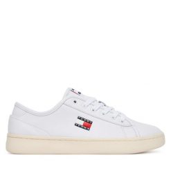Tenisówki Tommy Jeans. Białe trampki Tommy Jeans, bez wzorów, z jeansu, bez zapięcia. Za 429.99 zł.
