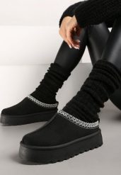 Czarne Śniegowce na Grubej Podeszwie z Niską Haftowaną Cholewką Etandiel. Czarne trapery i śniegowce Born2be, z jeansu. Za 79.99 zł.
